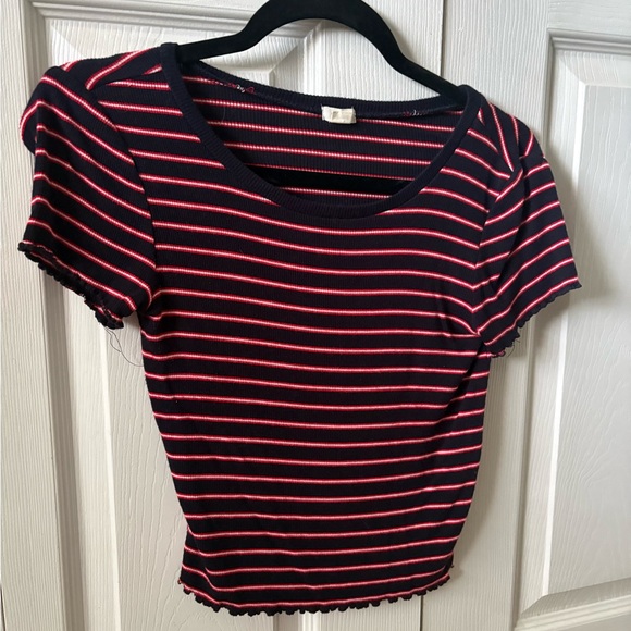 Garage Tops - Garage Black and Red Striped Short Sleeve Top